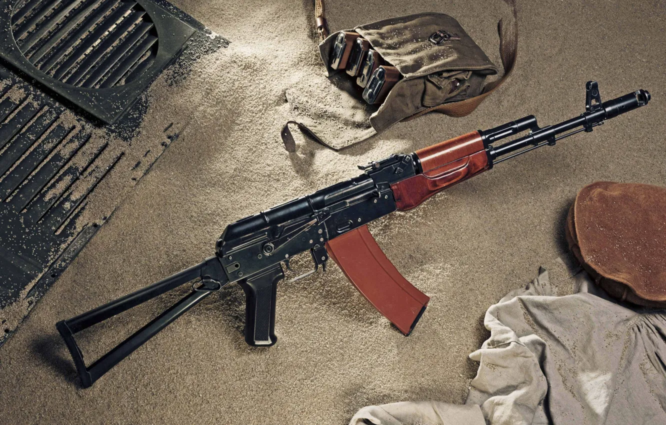 Photo wallpaper sand, machine, Kalashnikov, The AKS-74