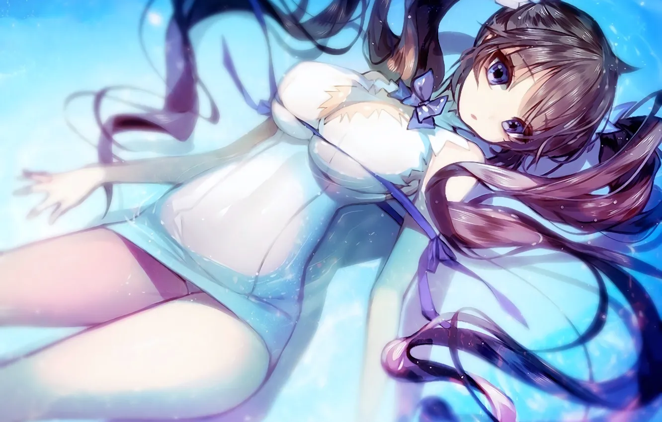 Photo wallpaper girl, sexy, cleavage, long hair, dress, boobs, anime, beautiful