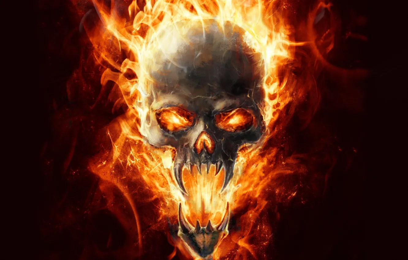 Photo wallpaper lights, flame, skull, art, fangs