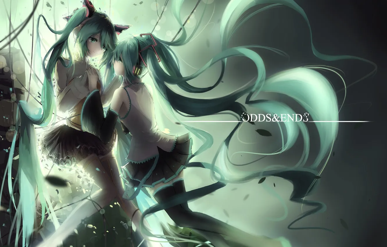 Photo wallpaper girl, wire, anime, art, vocaloid, hatsune miku, asahi kuroi, odds and ends