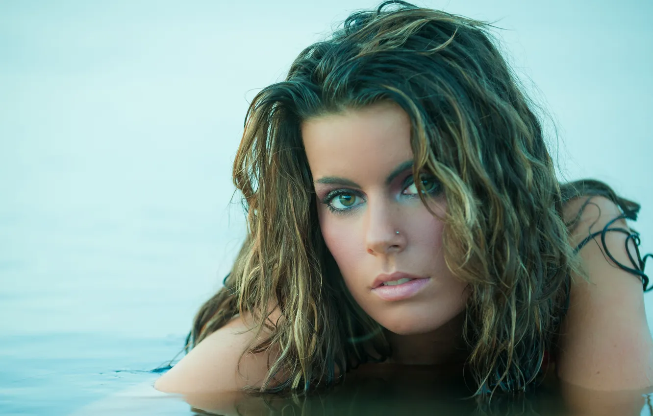 Photo wallpaper look, water, girl, face, hair, blonde