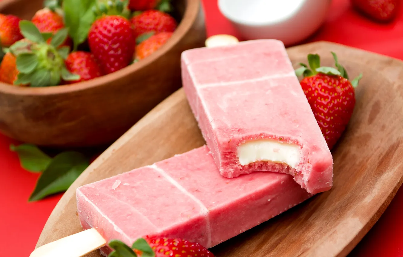 Photo wallpaper berries, strawberry, ice cream, treat