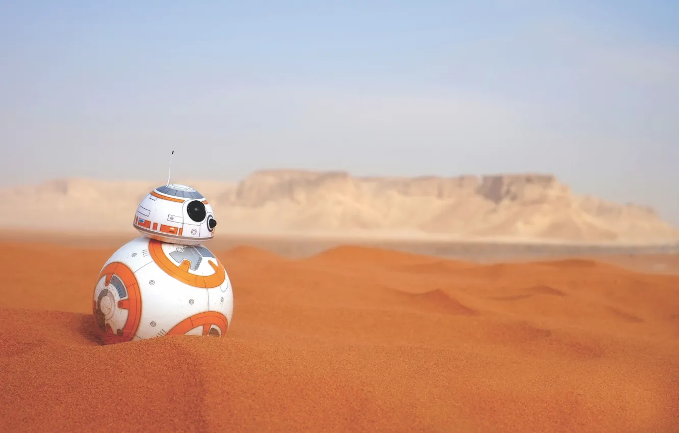 Photo wallpaper sand, desert, robot, star wars, Android, BB-8