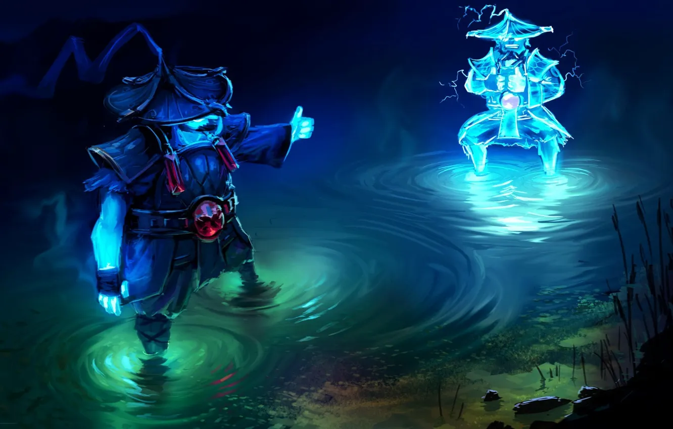 Photo wallpaper water, river, lightning, art, copy, dota 2, Storm Spirit, Raijin
