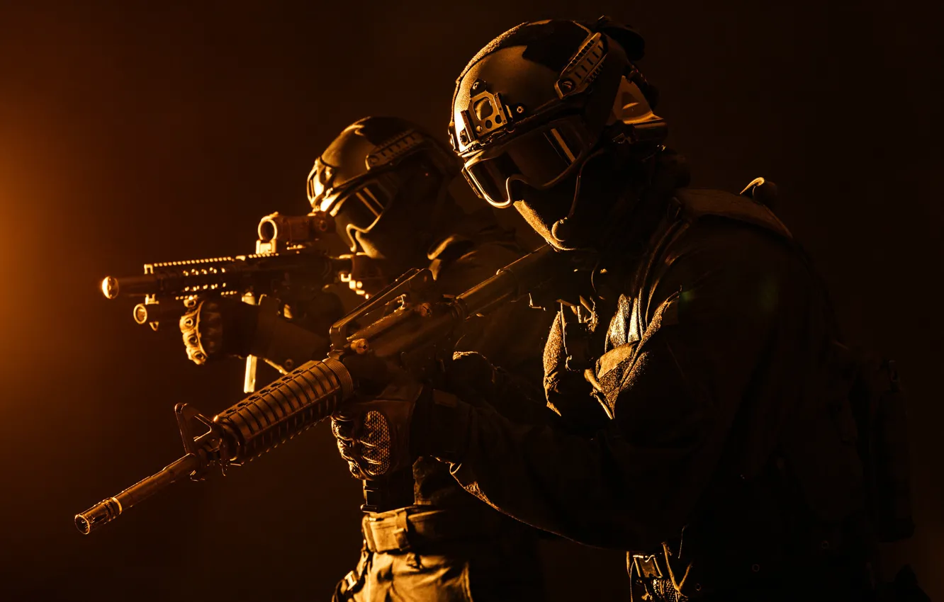 Photo wallpaper weapons, background, mask, glasses, soldiers, gloves, helmet, form