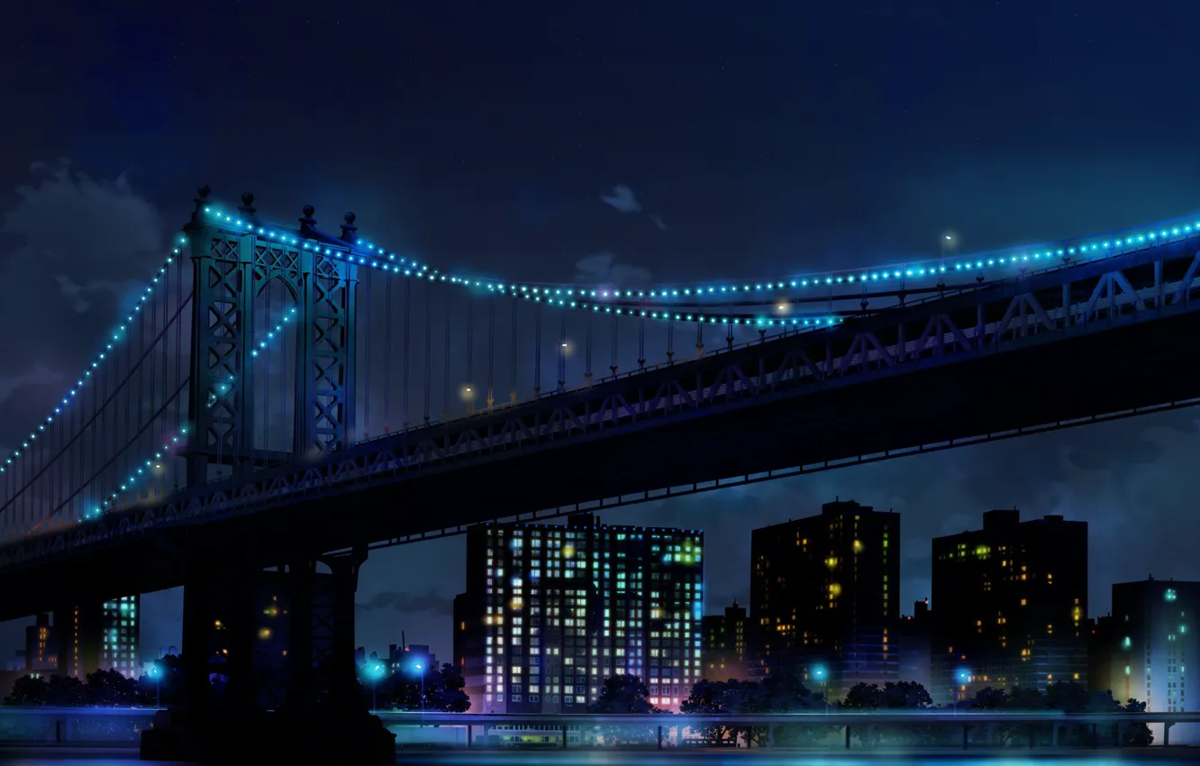 Photo wallpaper water, night, bridge, the city