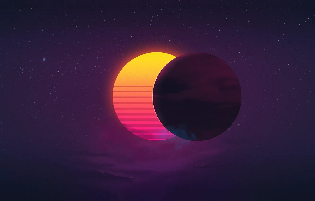 Photo wallpaper The sun, Music, Star, Background, Eclipse, 80's, Synth, Retrowave