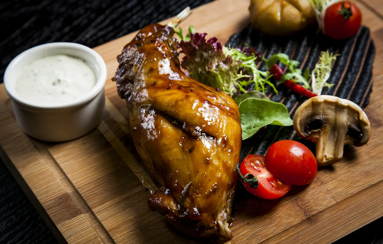 Photo wallpaper meat, vegetables, sauce