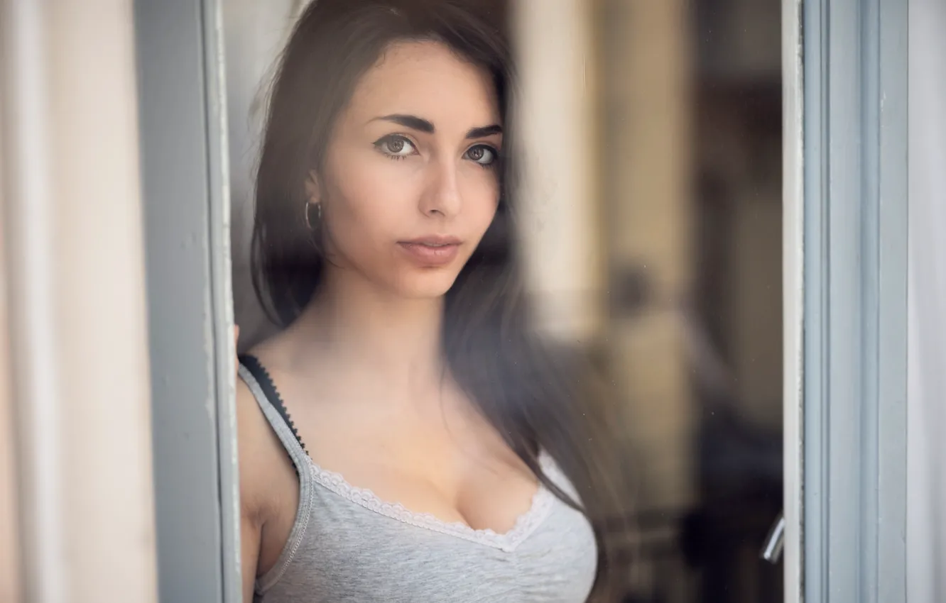 Photo wallpaper look, face, model, window, Nicole