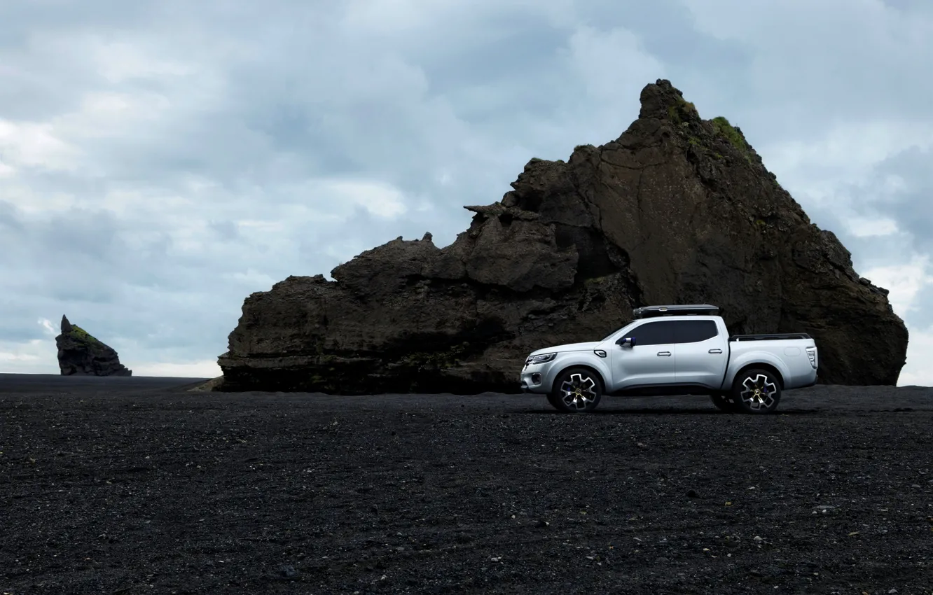 Photo wallpaper rock, silver, Renault, profile, pickup, 2015, Alaskan Concept