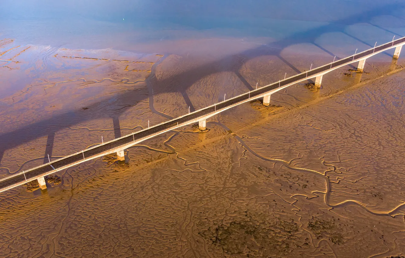 Photo wallpaper New Aquitaine, Bridge of colours, Saint-Trojan-les-Bains, Oleron Island Bridge, Arrondissement of Rochefort