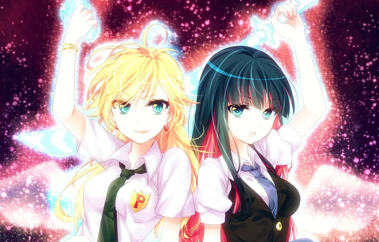 Photo wallpaper girl, gun, weapons, katana, anime, art, schoolgirl, Panty And Stocking With Garterbelt