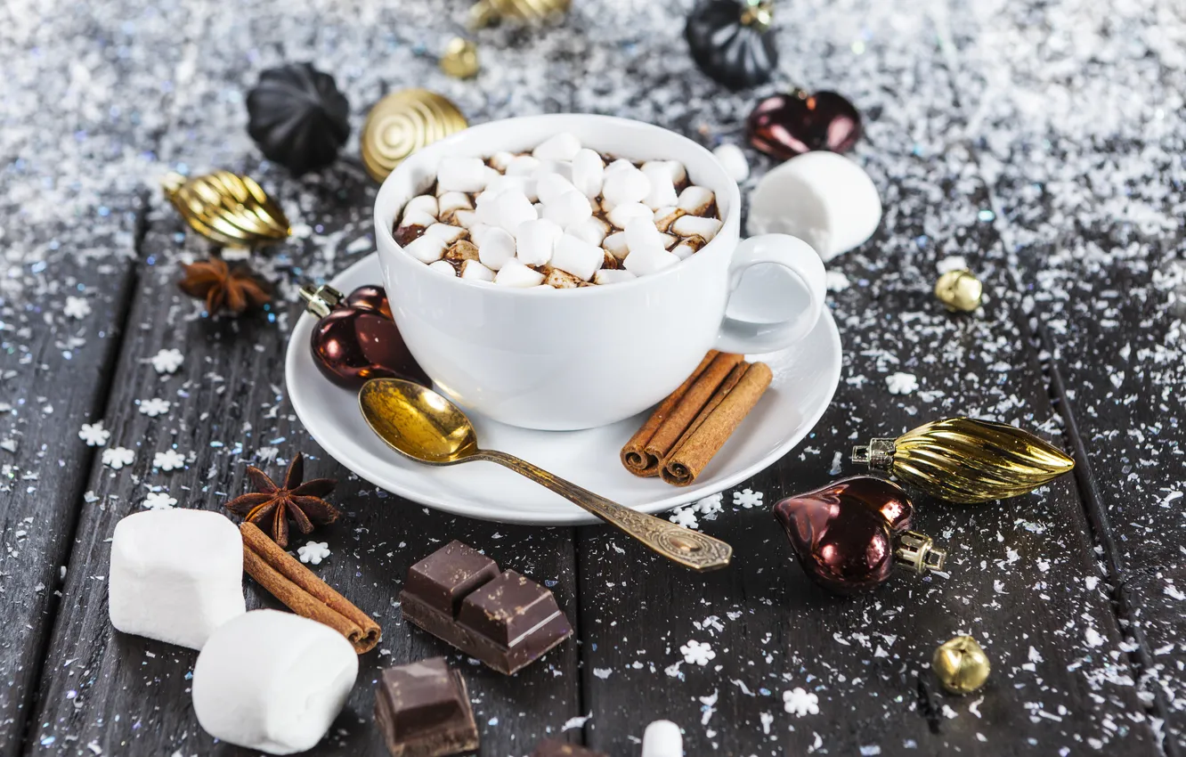 Photo wallpaper coffee, chocolate, Cup, cup, chocolate, beans, coffee, marshmallows