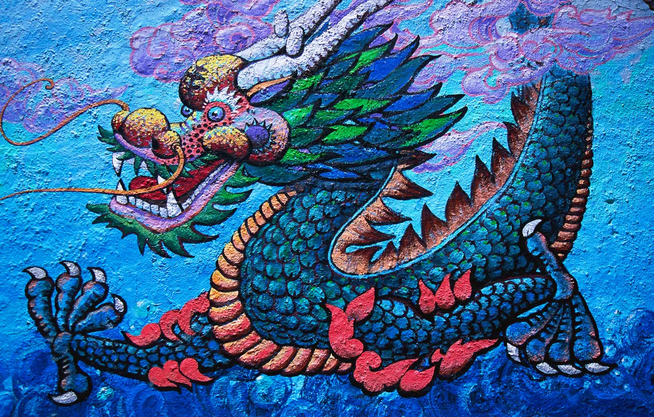Photo wallpaper the sky, mustache, flame, dragon, picture, teeth, paws, mouth