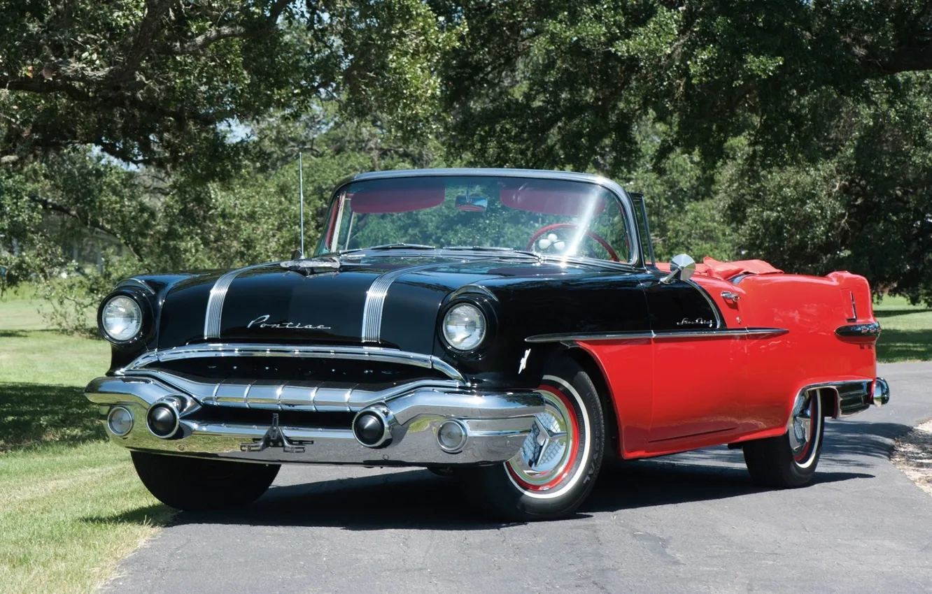 Photo wallpaper road, trees, black, convertible, Pontiac, the front, Pontiac, Convertible