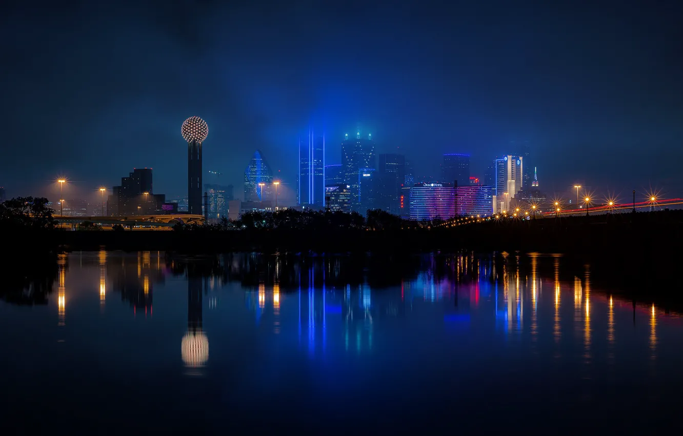 Photo wallpaper night, the city, panorama, Dallas, Texas, city lights