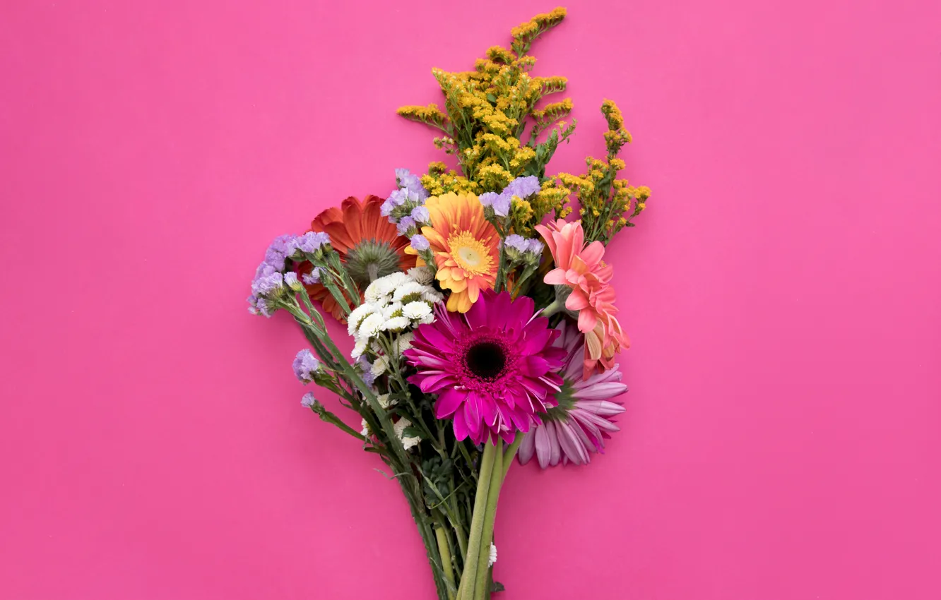 Photo wallpaper flowers, background, bouquet, colorful, pink, gerbera, pink, flowers