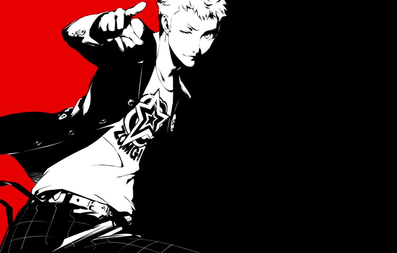 Photo wallpaper white, red, black, the game, anime, art, guy, characters