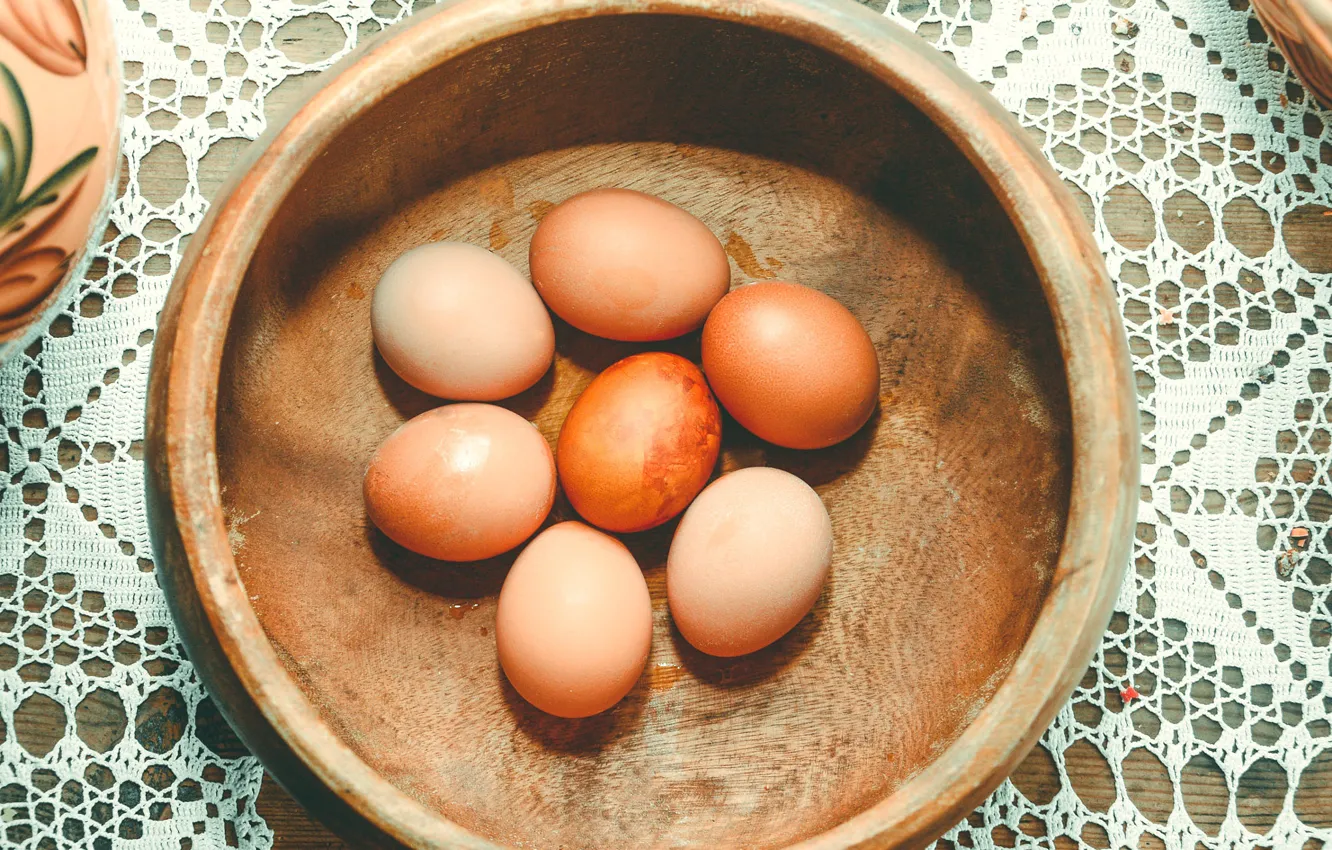 Photo wallpaper table, holiday, pattern, eggs, spring, Easter, wooden, bowl