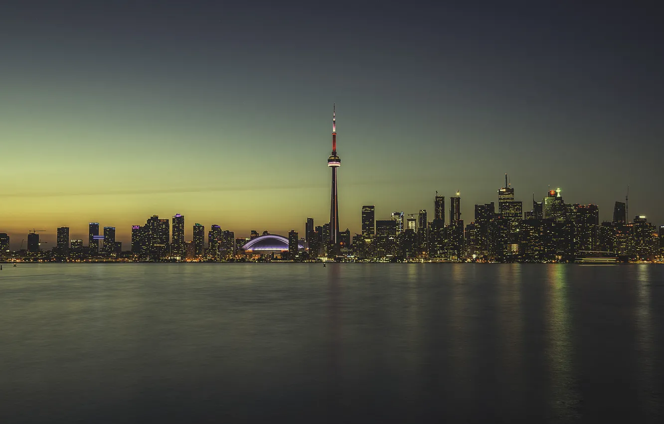 Photo wallpaper reflection, the evening, horizon, Canada, Toronto, Canada, skyline, evening