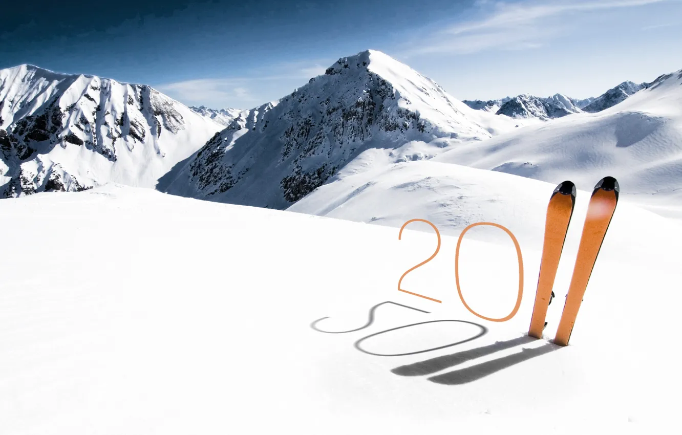 Photo wallpaper snow, mountains, ski, new year, figures, 2011, the year of cat, the year of the …