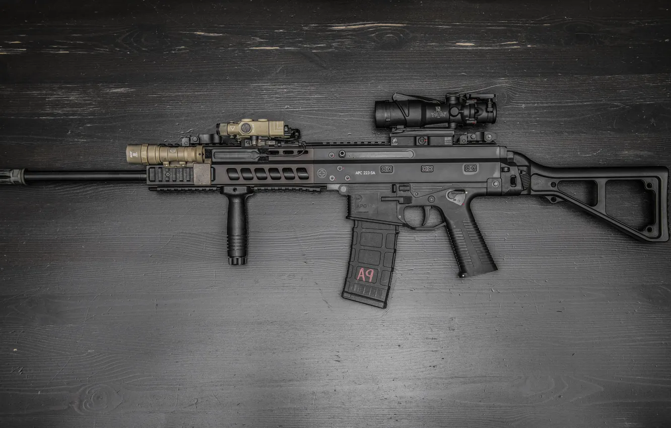 Photo wallpaper weapons, background, machine, optics