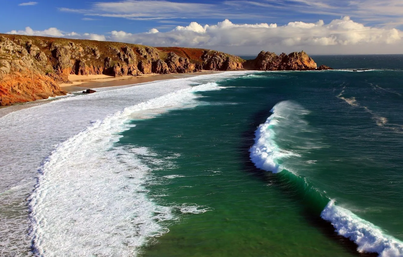 Photo wallpaper sand, wave, clouds, stones, the ocean, rocks, shore