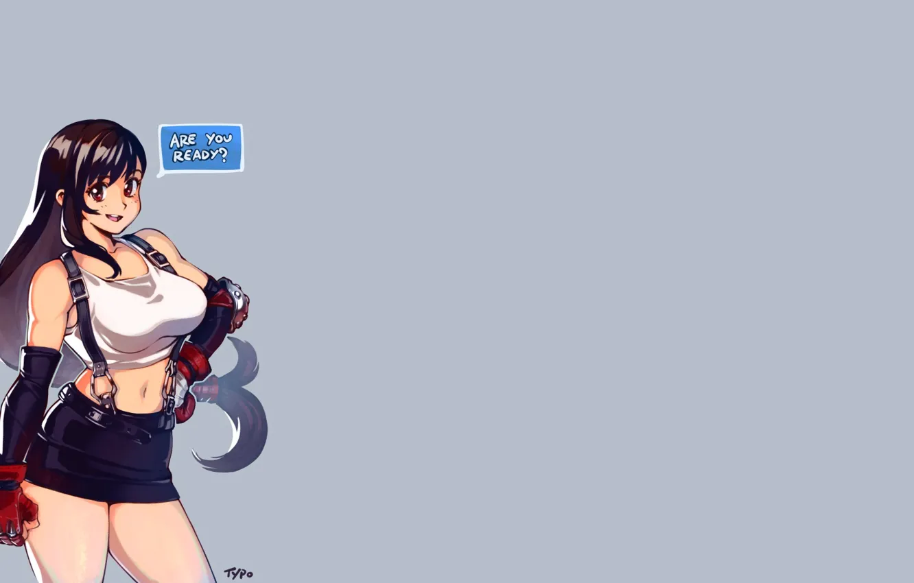 Photo wallpaper cleavage, long hair, big boobs, belly, thighs, bangs, belly button, Tifa Lockhart