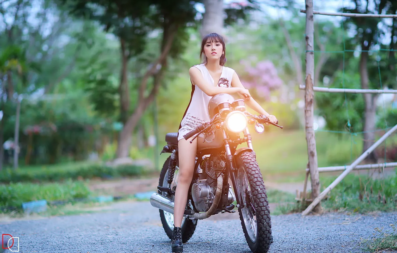 Photo wallpaper girl, motorcycle, Asian