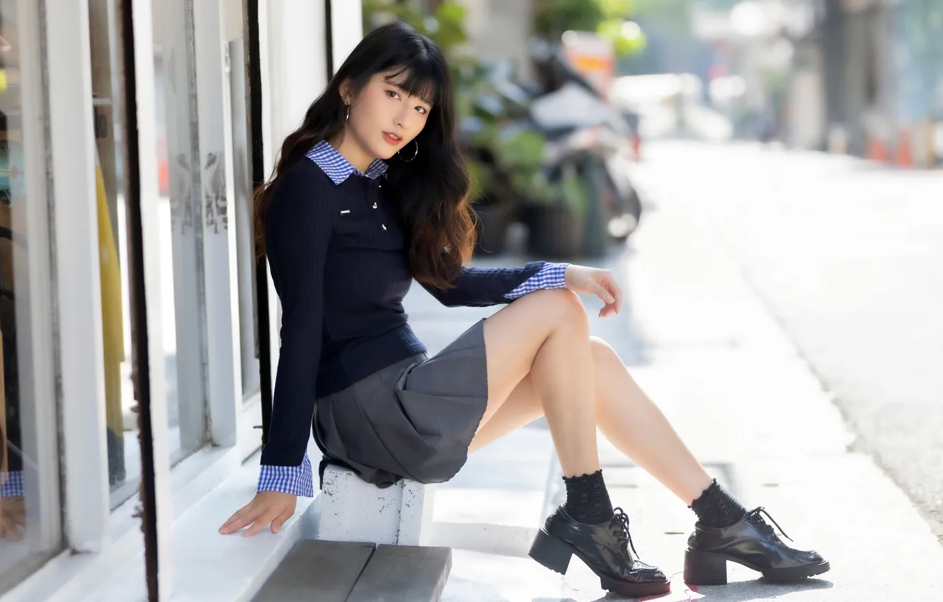 Photo wallpaper girl, street, Asian