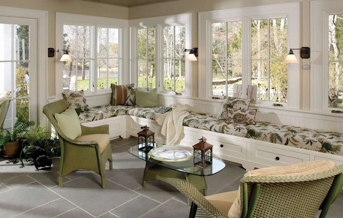 Photo wallpaper style, interior, veranda, living room, RATAN, design, chair, plant