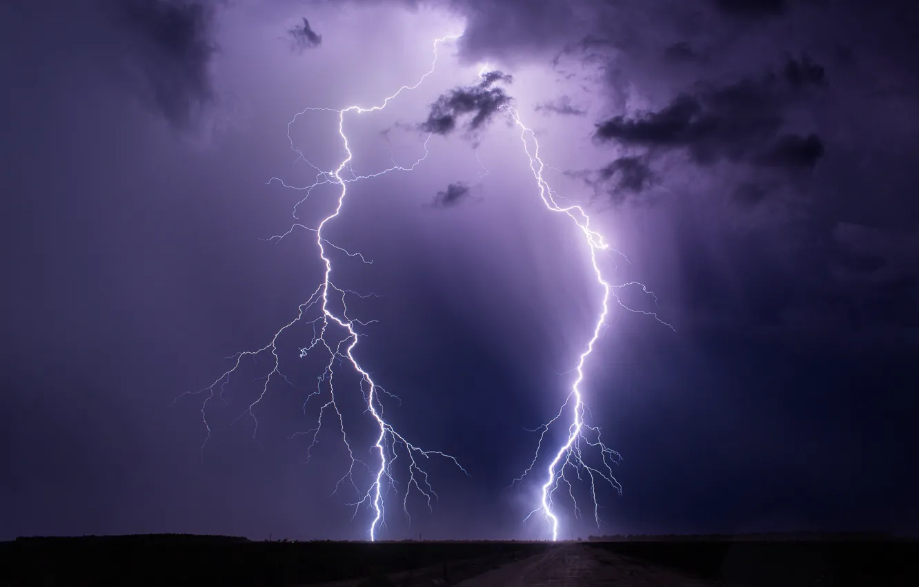 Photo wallpaper the storm, the sky, night, clouds, element, lightning