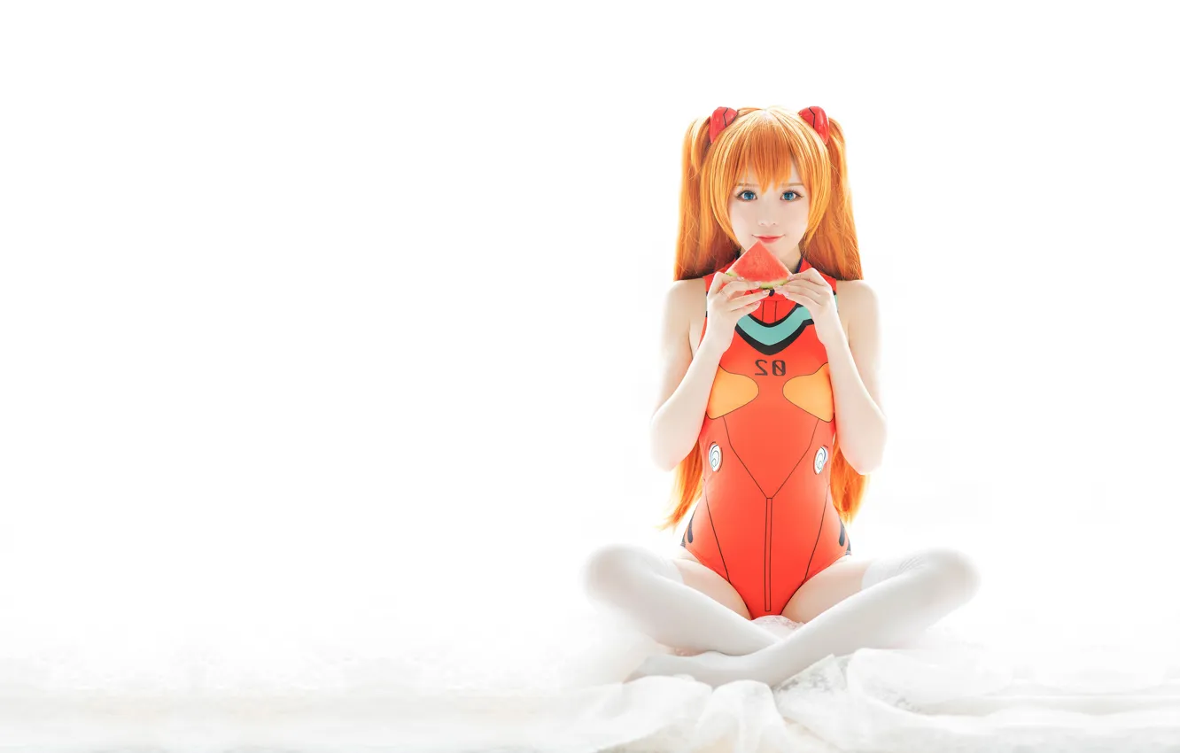 Photo wallpaper girl, white background, sitting, cosplay, ryzhyi, cosplay model