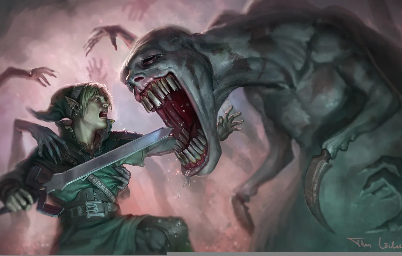 Photo wallpaper elf, figure, monster, sword, hands, battle, fantasy, art