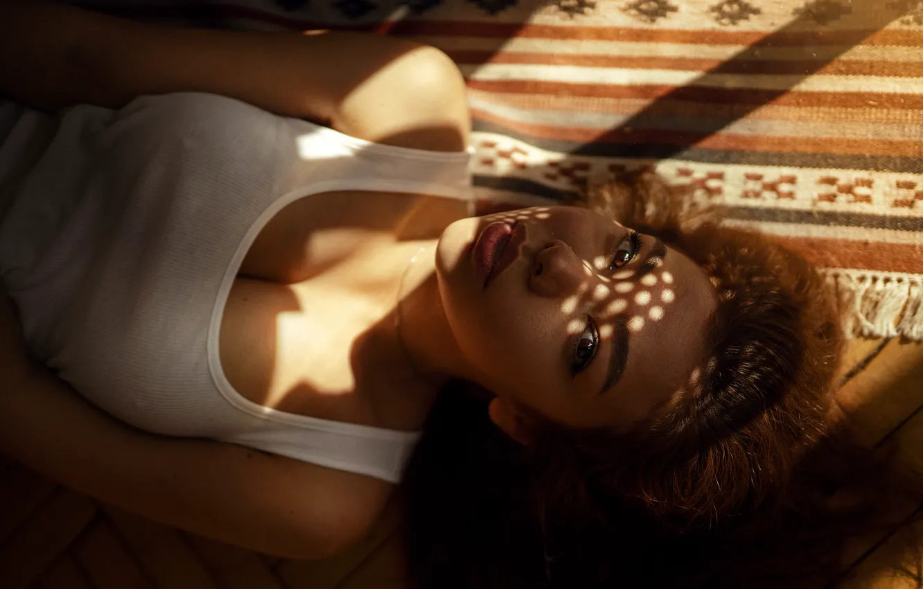 Photo wallpaper look, carpet, model, portrait, makeup, Mike, hairstyle, lies