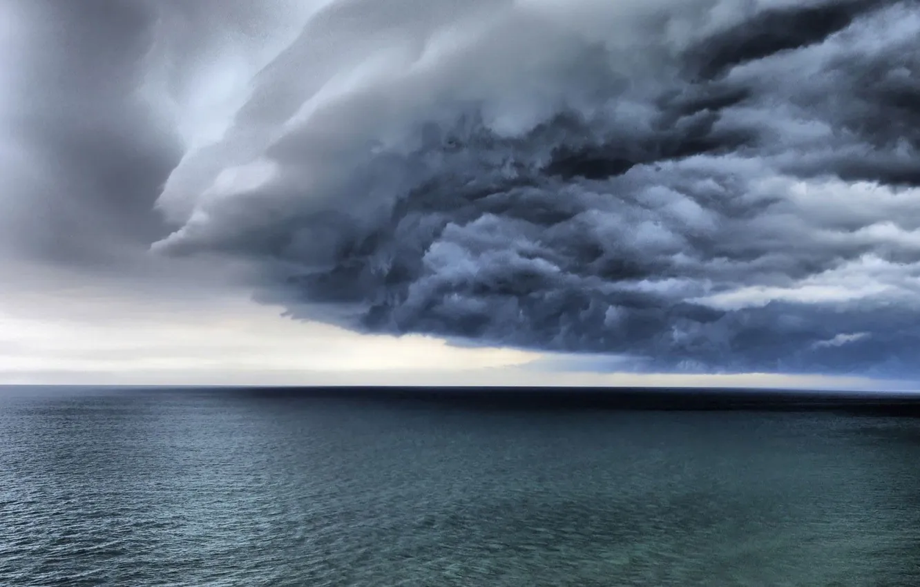 Photo wallpaper sea, the storm, wave, the sky, landscape, clouds, storm, nature