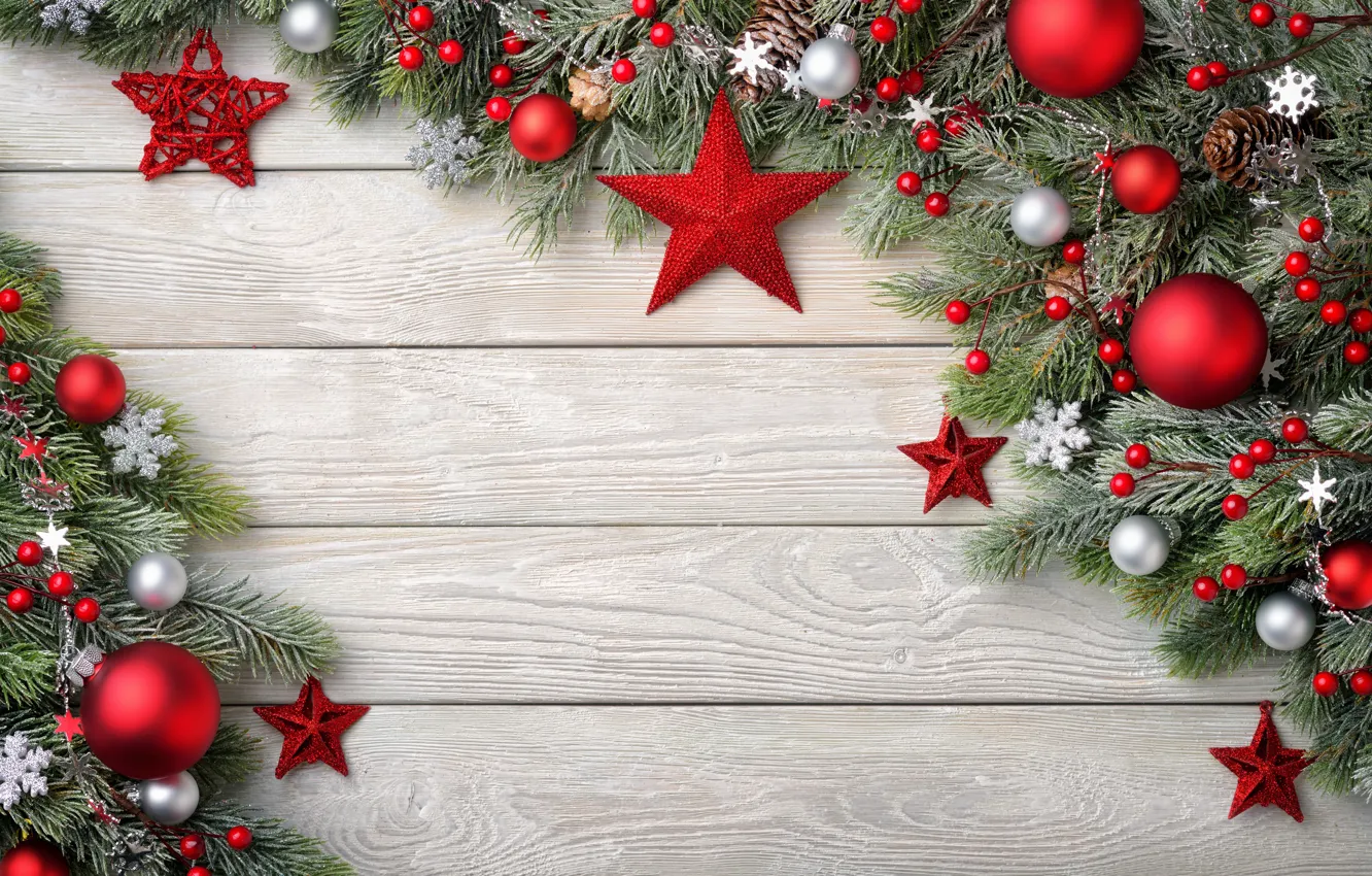 Photo wallpaper snowflakes, branches, holiday, toy, new year, ate, bumps, wood