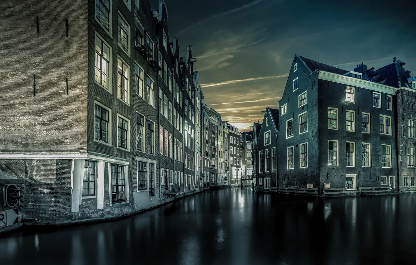 Photo wallpaper night, home, Amsterdam, channel, Netherlands