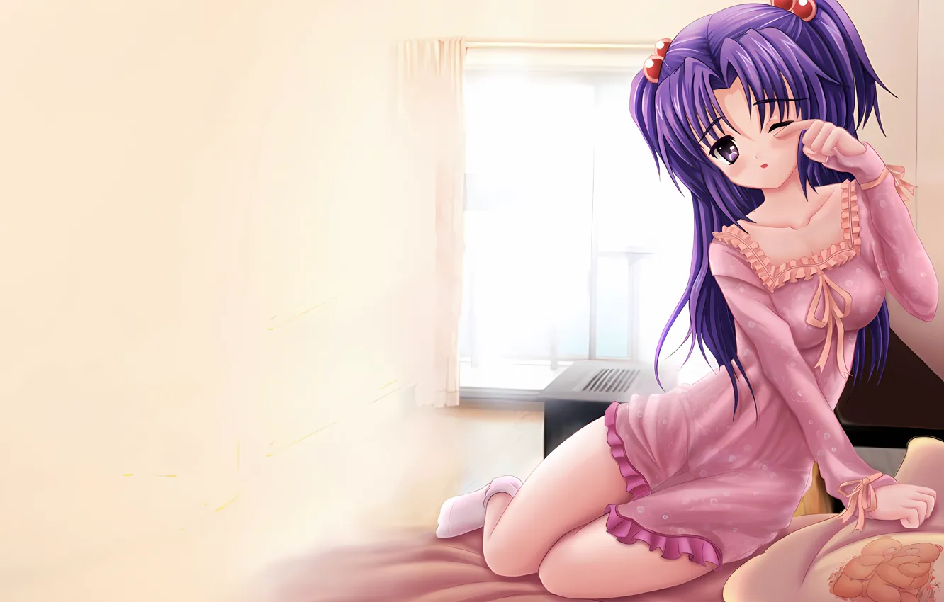 Photo wallpaper girl, sexy, clannad, long hair, dress, legs, boobs, anime