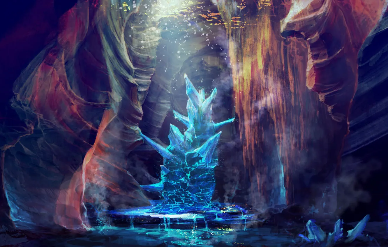 Photo wallpaper water, cracked, art, crystals, cave, brook