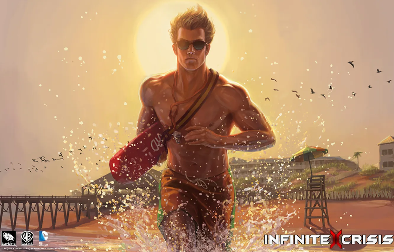 Photo wallpaper beach, lifeguard, Aquaman, infinite crisis