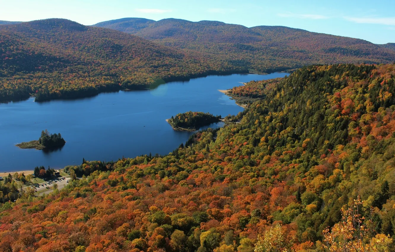 Photo wallpaper autumn, forest, lake, hills, Canada, panorama, Canada, Ontario