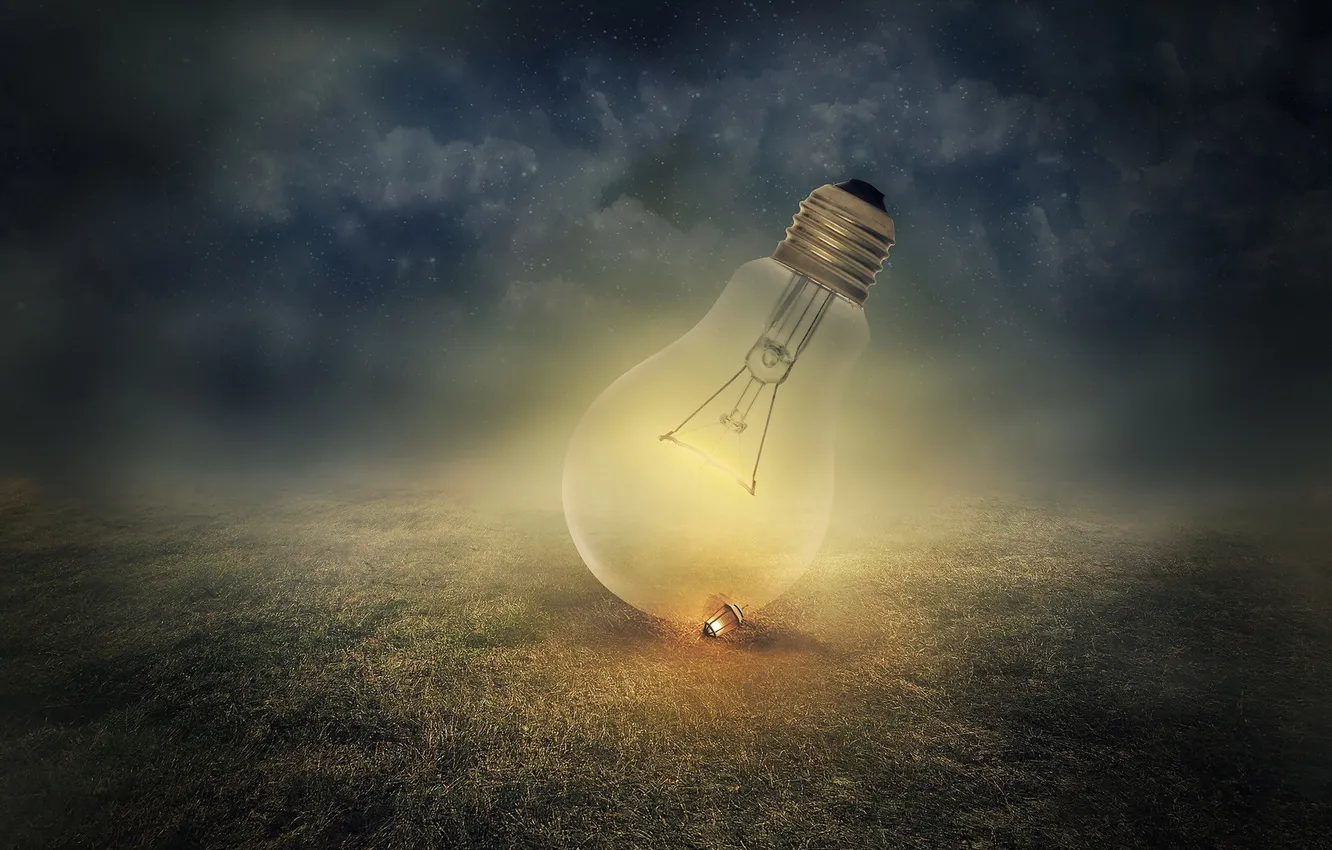 Photo wallpaper field, night, lamp