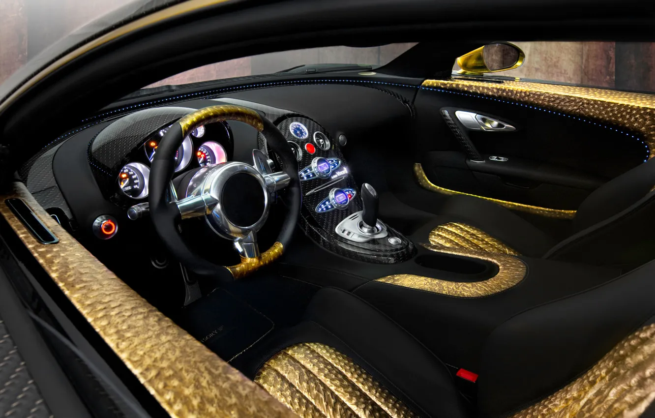 Photo wallpaper auto, gold, panel, leather, devices, the wheel, sports car, salon