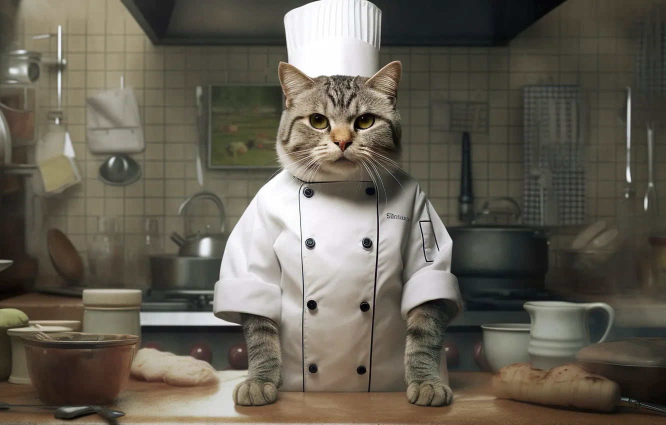 Photo wallpaper cat, cat, digital art, AI art, The Art of Artificial Intelligence, neural network