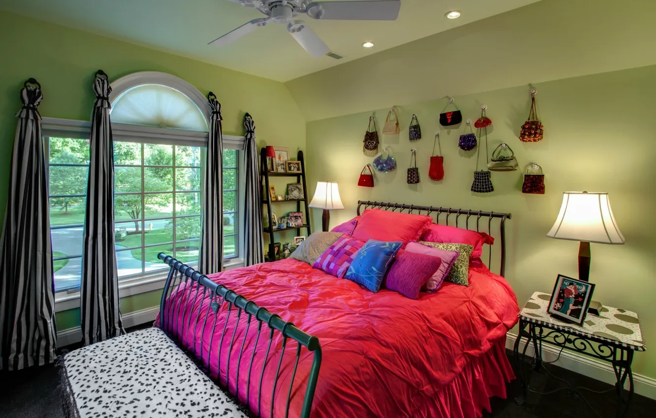 Photo wallpaper design, comfort, background, room, pink, Wallpaper, lamp, bed