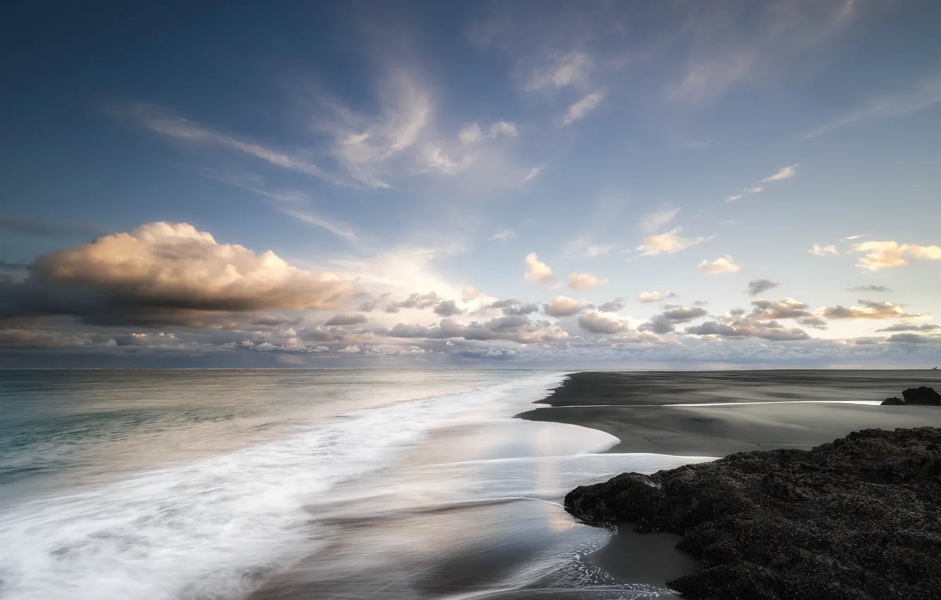 Photo wallpaper sand, sea, clouds, coast, the evening