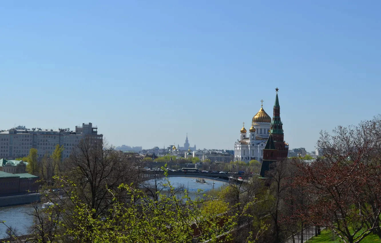 Photo wallpaper river, panorama, Moscow, Cathedral, temple, The Kremlin, promenade, Moscow