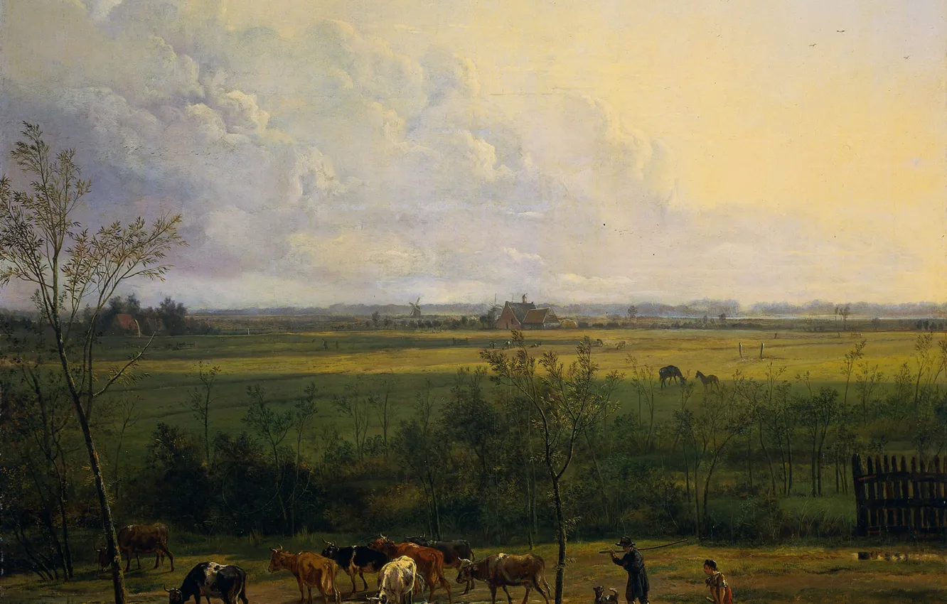 Photo wallpaper landscape, picture, Pieter Gerardus van OS, Views of the Meadows near the village of Graveland