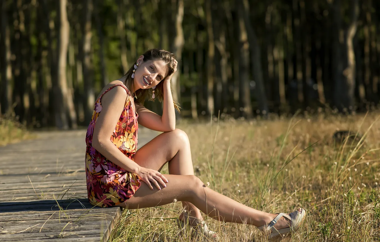 Photo wallpaper smile, Silvia, legs, dress